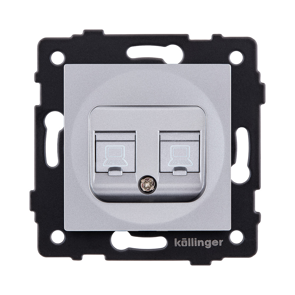 Розетка двойная Ethernet RJ45 Cat.6, серый Kollinger REA-019GY для Aspekt, Eleganz, Reflex