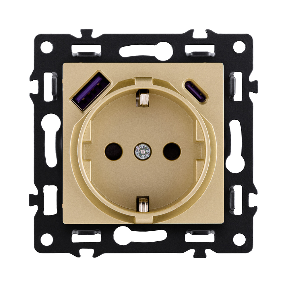 Розетка штепсельная SCHUKO 16A/250 В с USB A+C 20W, золотой Kollinger Asthetik AS-016GD
