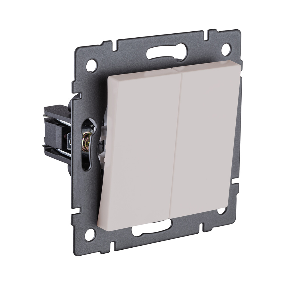 Выключатель кнопочный 2-клавишный 10А/250В, кашемир матовый Kollinger REA-S-011CM для Aspekt, Eleganz, Reflex