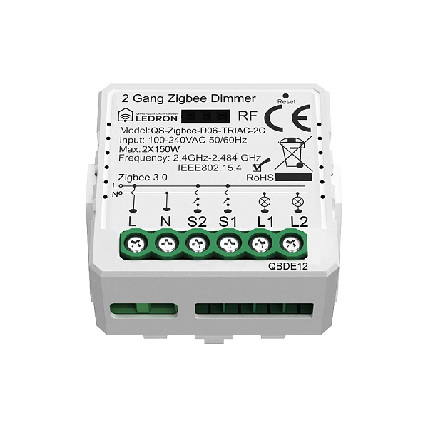 Диммер двухканальный Ledron QS-Zigbee-D06-TRIAC-2C 00000019223
