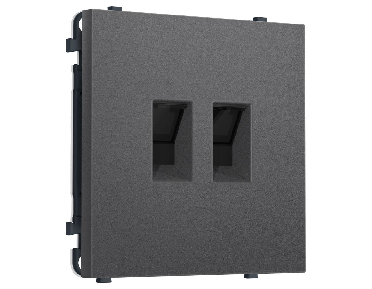 Комплект механизма компьютерной двойной розетки SIGMA Антрацит серый RJ-45 Ambrella Volt MS662110 (SP6621, PR189)