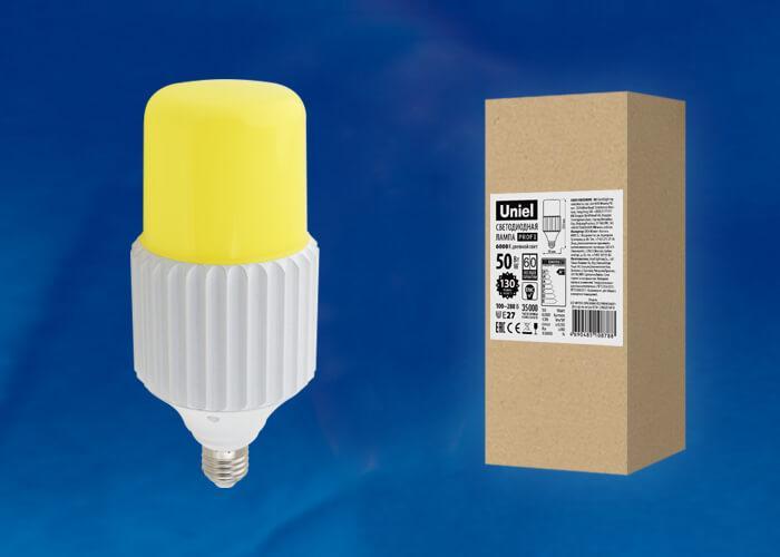 Лампа светодиодная сверхмощная (UL-00004063) Uniel E27 50W 6000K желтая LED-MP200-50W/6000K/E27/PH ALP06WH