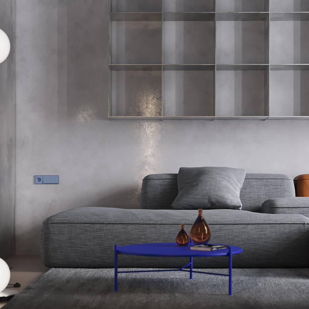 Накладка для розетки с заземлением и защитными шторками, с USB A+C Voltum S70 (деним) VLS001015