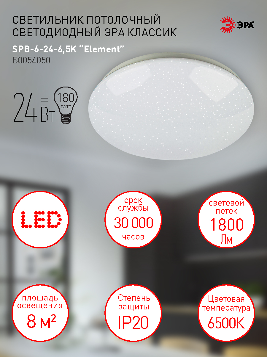 Потолочный светильник Эра SPB-6-24-6,5K Element Б0054050