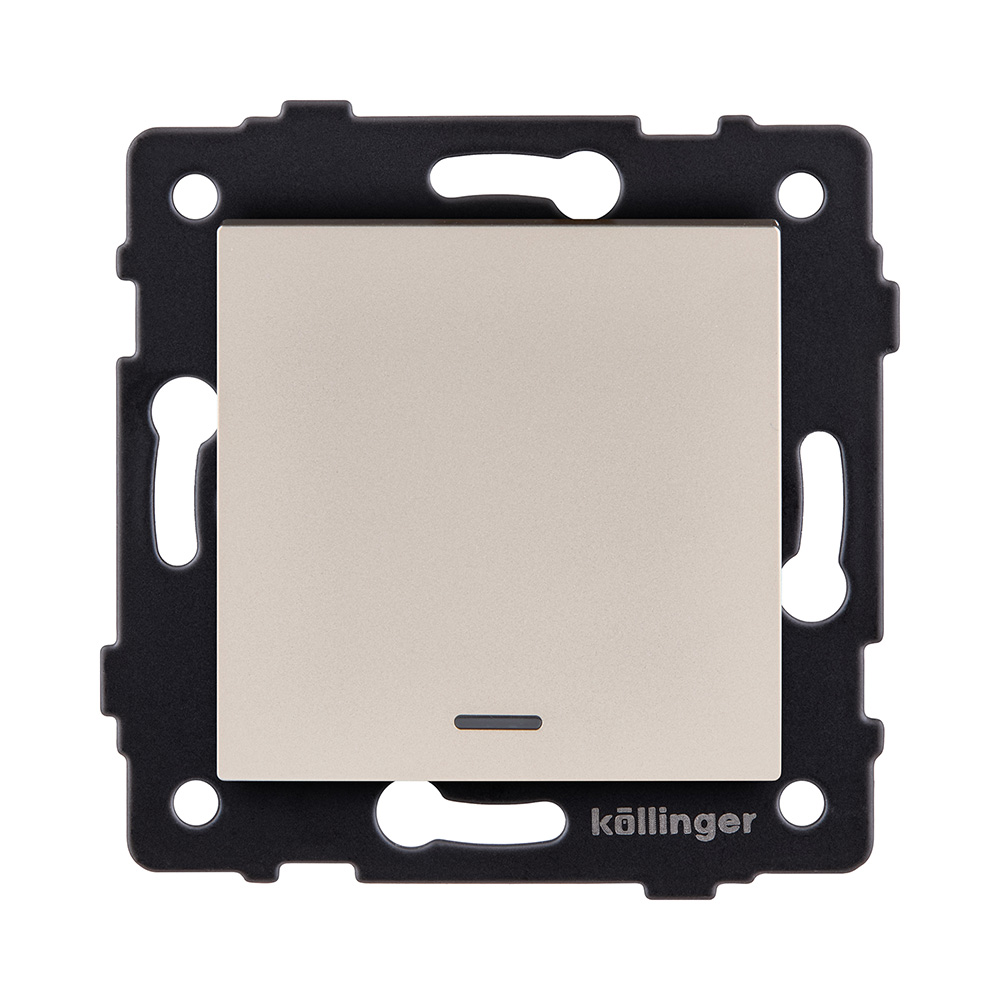 Выключатель 1-клавишный проходной 10А/250В с LED подсветкой, золотой Kollinger REA-S-004GD для Aspekt, Eleganz, Reflex