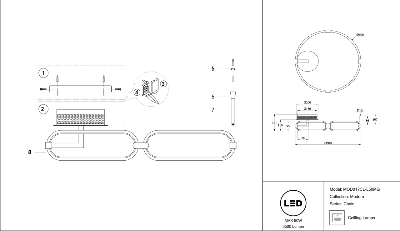 Потолочный светодиодный светильник Maytoni Chain MOD017CL-L50MG в #REGION_NAME_DECLINE_PP#