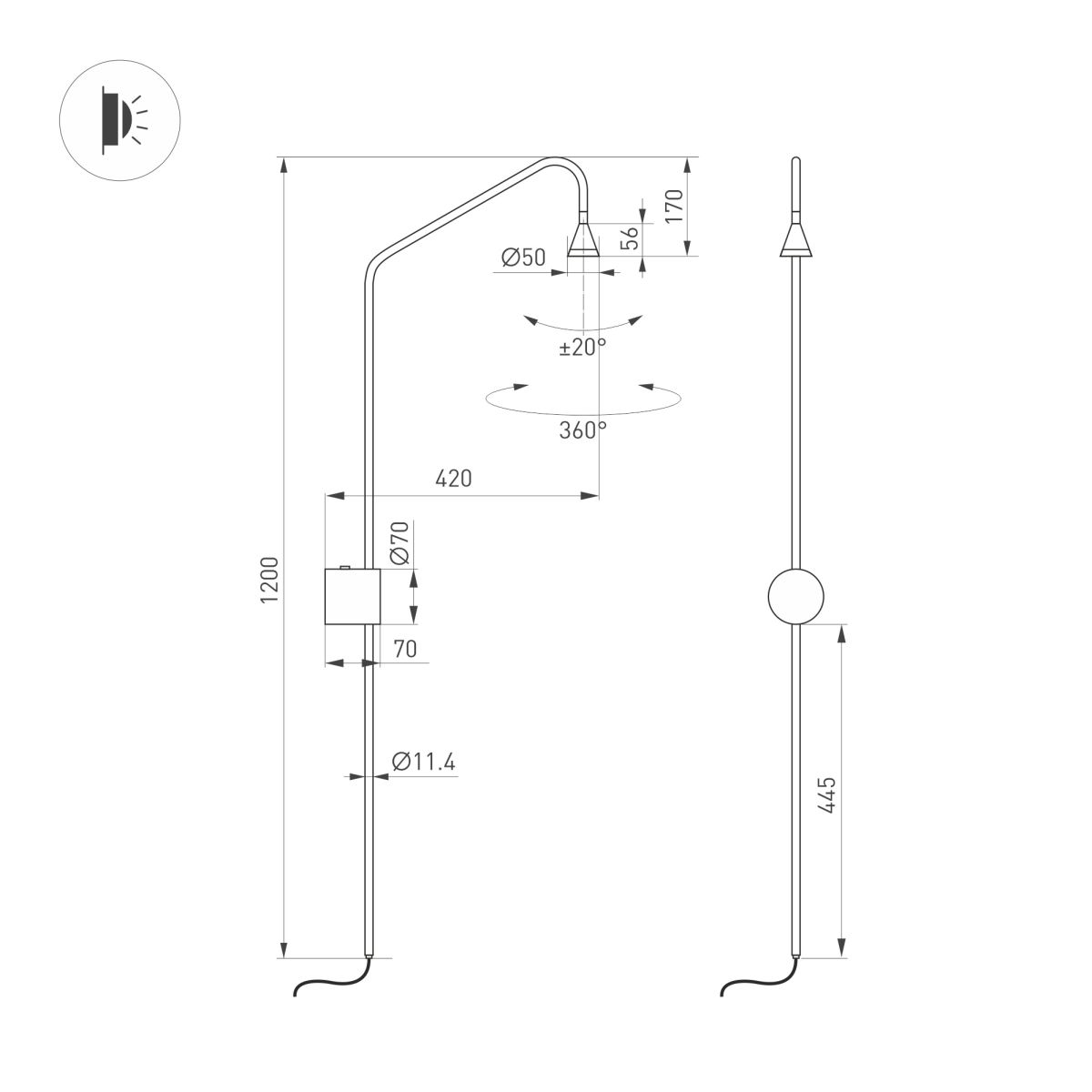 Бра металлическое Arlight SP-RINAR-WALL-5W Warm3000 (BK, 36 deg, 230V) (IP20 Металл) 059589