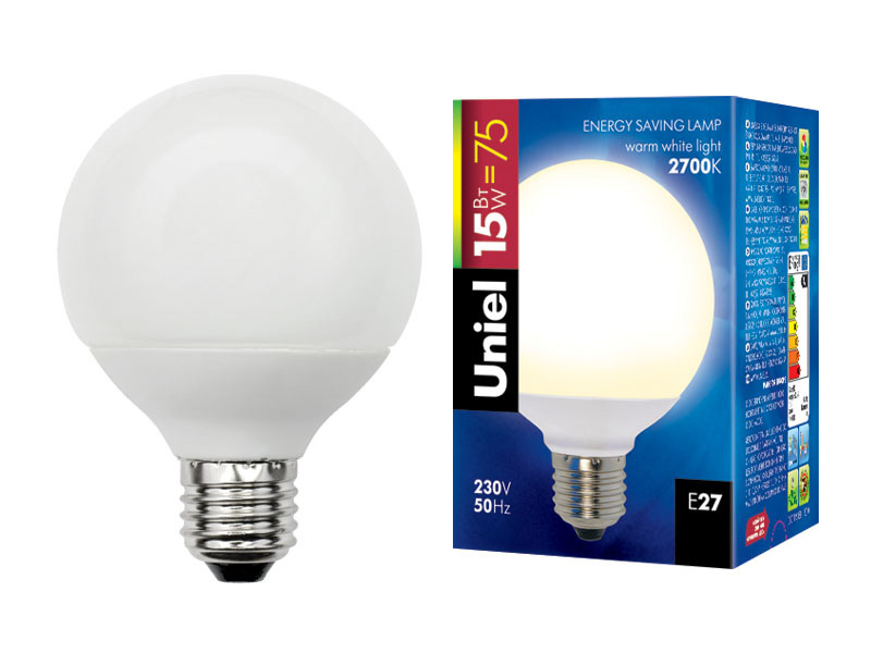 Лампа энергосберегающая Uniel (00863) E27 15W 2700K матовая ESL-G80-15/2700/E27