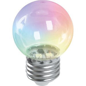 Лампа светодиодная Feron LB-37 шар прозрачный E27 1W RGB быстрая смена цвета 38129