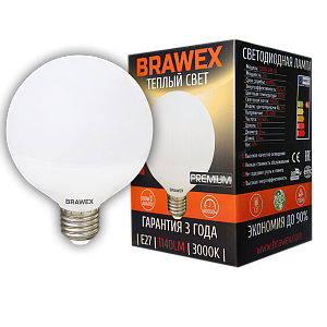 Лампа светодиодная Brawex шар большой матовый E27 12Вт 3000K 2207A-G95-12L