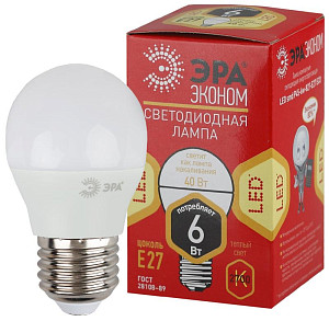 Светодиодная лампа Эра ECO LED P45-6W-827-E27 Б0020629
