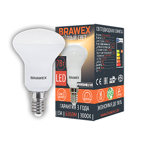 Лампа светодиодная Brawex рефлектор матовый E14 7Вт 3000K 2906A-R50-7L