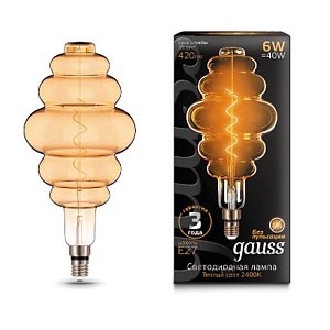 Лампа светодиодная филаментная Gauss E27 6W 2400K золотая 158802006