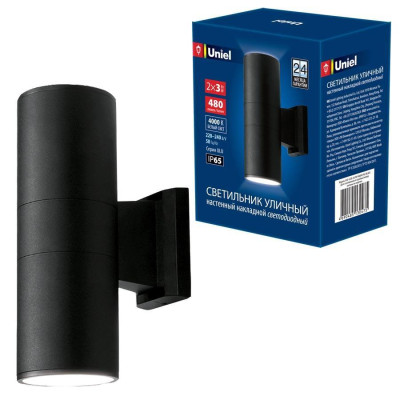Уличный настенный светодиодный светильник UL-00006802 Uniel ULU-S22B-2X3W4000K IP65 Black 2117₽
