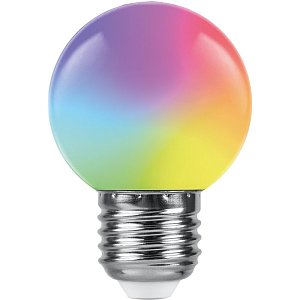 Лампа светодиодная Feron LB-37 шар матовый E27 1W RGB плавная сменая цвета 38116