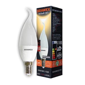 Лампа светодиодная Brawex свеча на ветру матовая E14 6Вт 3000K 0707Q-B35-6L