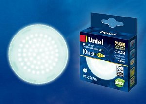 Лампа светодиодная (UL-00003721) Uniel GX53 10W 4000K матовая LED-GX53-10W/NW/GX53/FR PLZ01WH