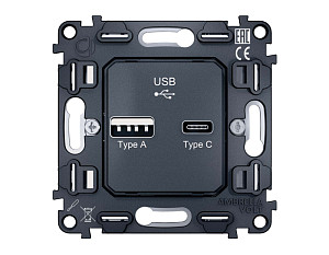 Механизм розетки 2USB A+C 20W (быстрая зарядка) Ambrella Volt Quant VM177