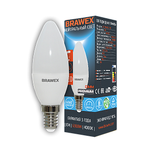 Светодиодная диммируемая лампа Brawex свеча матовая E14 7Вт 4000K 0713A-B35-7N