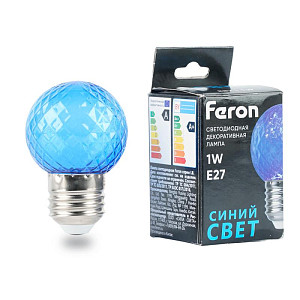 Лампа светодиодная Feron LB-385 шар синий прозрачный E27 1W 230V 52162