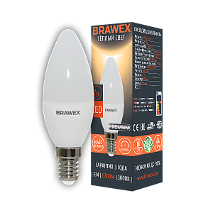 Лампа светодиодная Brawex свеча матовая E14 7Вт 3000K 0707G-B35-7L