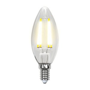 Лампа светодиодная филаментная Uniel E14 5W 3000K прозрачная LED-C35-5W/WW/E14/CL/MB GLM10TR