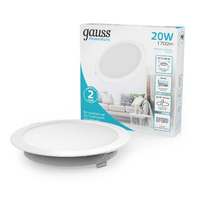 Встраиваемый светильник Gauss Elementary Downlight 997420218 1299₽