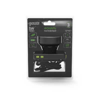 Налобный светодиодный фонарь Gauss аккумуляторный 60х70 100 лм GF401 1550₽