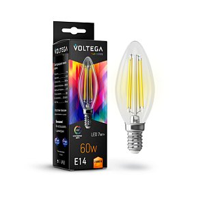 Лампа светодиодная филаментная Voltega E14 7W 2800K свеча прозрачная VG10-C35E14warm7W-FHR 7152
