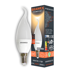 Лампа светодиодная Brawex свеча на ветру матовая E14 7Вт 3000K 0707Q-B35-7L