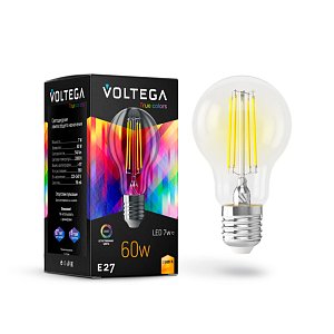 Лампа светодиодная филаментная Voltega E27 7W 2800K груша прозрачная VG10-A60E27warm7W-FHR 7154