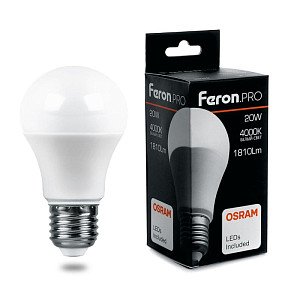 Лампа светодиодная Feron E27 20W 4000K груша матовая LB-1020 38042