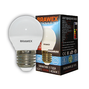 Лампа светодиодная Brawex шар матовый E27 7Вт 4000K 2007A-G45-7N