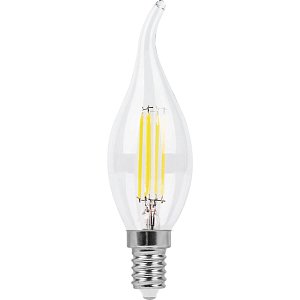 Лампа светодиодная филаментная Feron E14 5W 4000K Свеча на ветру Прозрачная LB-59 25576